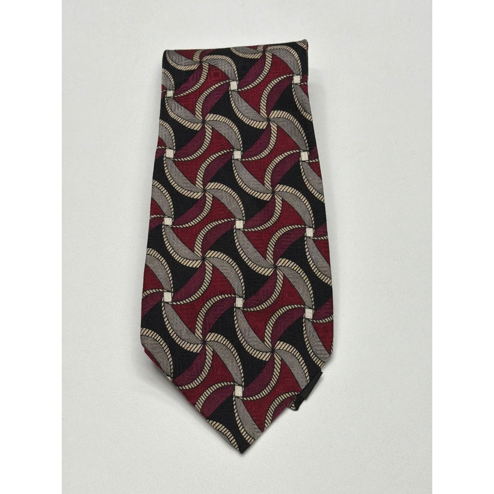 ZIGGURAT By‎ Mulberry Neckwear Mens 100% Silk Geometric Pattern Burgundy Tie